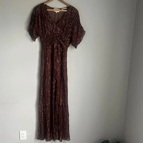 ba&sh Wanda Metallic Herringbone Print Maxi Dress - Picture 2 of 16